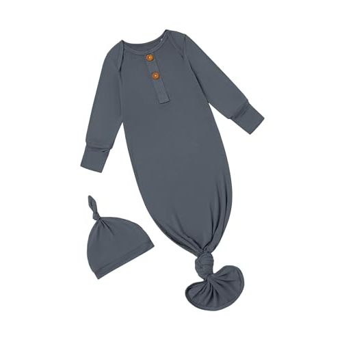 PATPAT Baby Sleeper Gown with Bamboo Viscose for Newborn Girls Boys, Knotted Nightgown with Mittens for Infant Home Coming