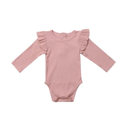 MIPREWUY Infant Newborn Baby Boy Girl Long Sleeve Romper Cotton Ruffled Solid Color Bodysuit Clothes Outfit