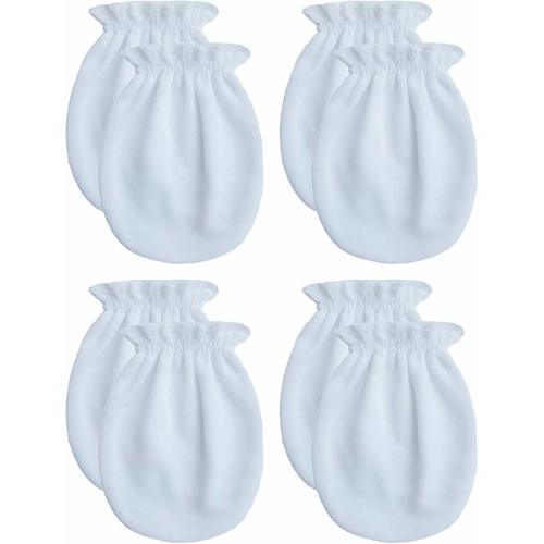 RATIVE No Scratch Mittens 100% Cotton For Newborn Baby Boys Girls (4-pairs) - White
