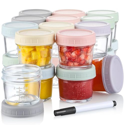 VITEVER 24-Pack Glass Baby Food Storage Containers - 4 oz Baby Food Storage Jars With Lids, Baby Food Maker, Microwave, Dishwasher & Freezer Safe