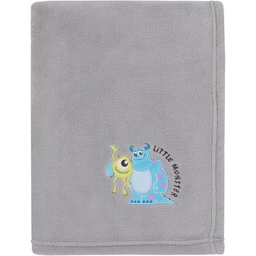 Disney Monsters, Inc. Cutest Little Monster Gray, Turquoise, and Green, Sully, and Mike Super Soft Appliqued Baby Blanket