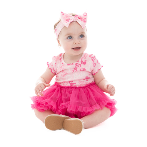 Barbie Baby Girls Printed Tutu Dress with Matching Bow Headband, Sizes 0/3M-24M