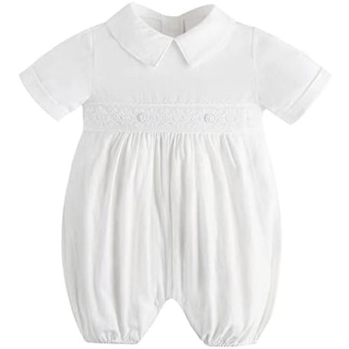 Booulfi Baptism Christening Outfits for Boys Easter White Romper Baby Romper Church Newborn Clothes
