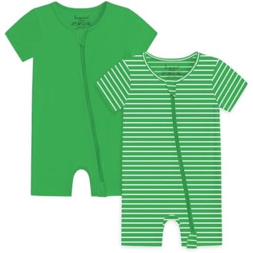 Jimonda Baby Boy Girl 2 Pack Pajamas Cotton Short Sleeve Footless Romper 2 Way Zipper One Piece Outfit Clothes