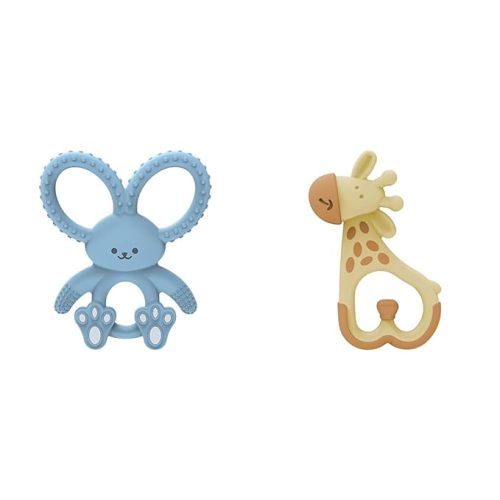 Dr. Brown's Flexees Blue Bunny & Ridgees Giraffe Silicone Baby Teethers, Designed for 3m+ Infants, BPA Free