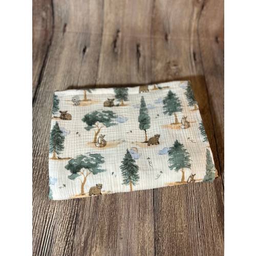 Woodland animals baby swaddle blanket-receiving- newborn-gift- muslin- crib- security- lightweight- nursery-fox- bear- deer- up north- tree