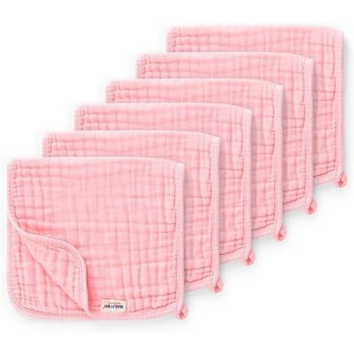 Maliton Muslin Burp Cloths for Baby Girl 6 Pack Large 20''x10'' 100% Cotton Burp Rags Absorbent and Soft 6 Layers Baby Burp Cloths Newborn Girl Essentials(Pink, Pack of 6)
