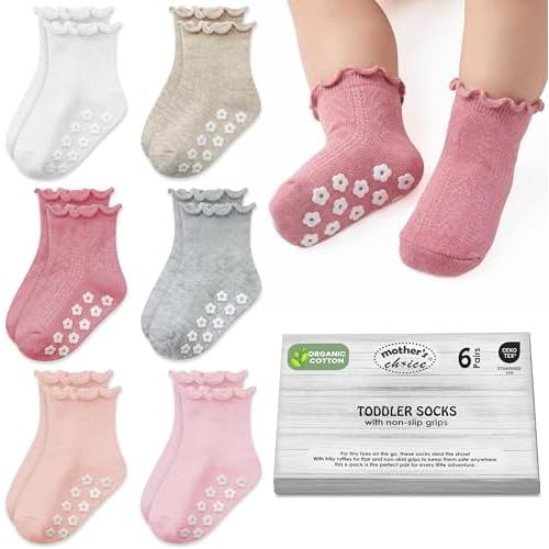 Mother's Choice Organic Cotton Socks For Boys Girls Breathable Non Slip Toddler Socks 2t-3t-4t-5t Ruffle Baby Socks 6-12 M