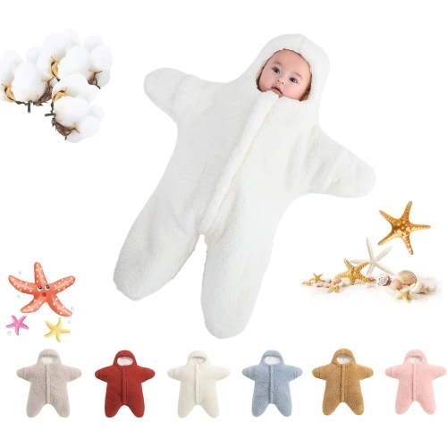 Baby Starfish Onesie, Thick Imitation Fleece Starfish Newborn Sleeping Bag, Infant Footie Jumpsuit Winter Warm Outfits