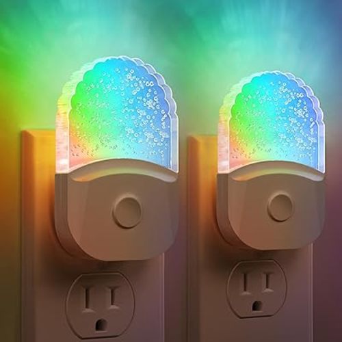 Night Lights Plug Into Wall, Color Changing Night Light for Kids, RGB Night Lights Plug into Wall 2 Pack, Soft White Nightlights Plug in with Dusk to Dawn Sensor for Kid Bedroom, Gift, Bathroom