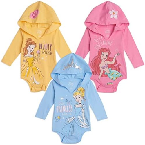 Disney Princess Ariel Cinderella Princess Belle Baby Girls Cuddly Bodysuits Newborn to Infant
