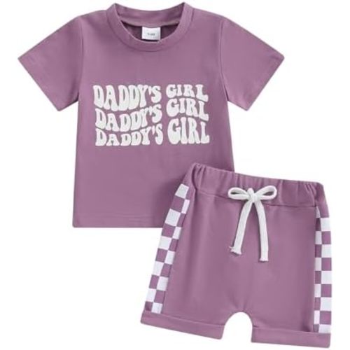 Toddler Baby Girl Outfit Newborn Girl Summer Clothes Short Sleeve T Shirt Checkerboard Top Set Elastic Waist Shorts