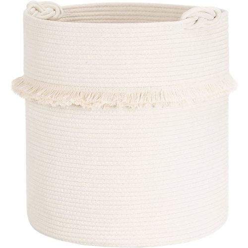 CherryNow Extra Large Woven Storage Baskets – 17'' x 16'' Cotton Rope Decorative Hamper for Magazine, Toys, Blankets, and Laundry, Cute Tassel Nursery Decor - Home Storage Container