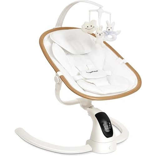 Angelbliss Baby Swing with Cry Detection, Side-to-Side Electric Swing with 5 Speeds, 180° Rotation, Indoor Swing for Infants and Toddlers (White)