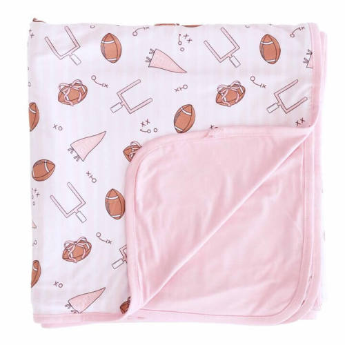 Tiny Touchdowns Double Sided Bamboo Blanket | Pink