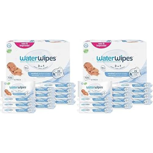 WaterWipes Sensitive+ Newborn & Baby Wipes, 3-In-1 Cleans, Cares, Protects, 99.9% Water, Unscented & Hypoallergenic, 1440 Count (24 Packs)