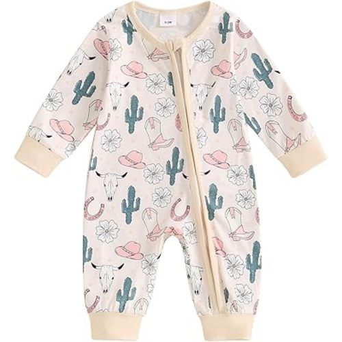 FIOMVA Western Baby Girl Clothes Newborn Cowgirl Outfit Infant Boy Highland Cow Print Jumpsuit Fall Winter Cowboy Outfits