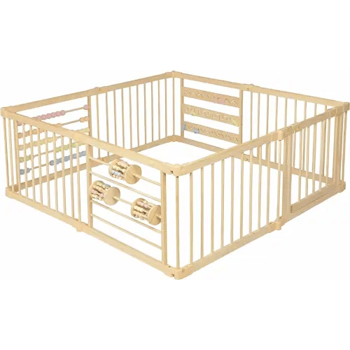 Wooden Playpen for toddlers and babies - 8 Wood Playpen panels - Foldable playpen - Adjustable baby playpen - Wooden foldable baby playpen - Extra large baby playpen, Baby play gate.