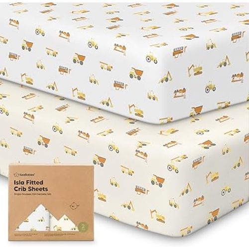 2-Pack Bamboo Viscose Crib Sheets for Boys, Girls - Fitted Crib Sheet, Organic Baby Crib Sheets Neutral,Crib Mattress Sheet, Toddler Bed Sheets,Baby Sheets for Crib, Crib Fitted Sheet (Construction)