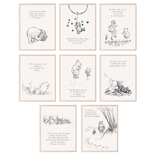 BigWig Prints Winnie the Pooh Wall Art - Winnie The Pooh Poster For Nursery, Friendship Quotes Wall Art, Classic Vintage Quotes, Inspirational Sayings, Nursey Decor -Unframed 8 Pack (8x10)