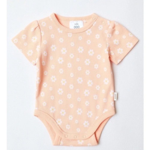 Essential Sweet Florals Ribbed Bodysuit in Peach 0000