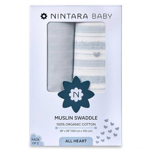 Swaddle - 100% Organic Premium Muslin Cotton, 39" x 39", Ultra-Soft, Breathable & Lightweight, Multipurpose, Unisex, Hypoallergenic, Gifts for Newborn Babies, Pack of 2