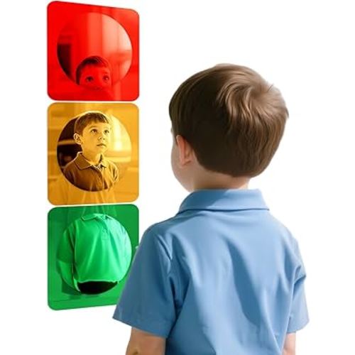 Geiserailie 3 Pcs Sensory Wall Mirror Acrylic Bubble Mirror Toys for Calming Corner Items - Sensory Room Have Visual, Tactile Stimulation (6 x 6 Inch,Red,Yellow,Green)