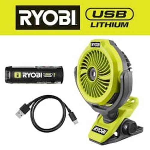 USB Lithium Cordless Misting Clamp Fan Kit with USB Lithium 2Ah Battery and Charging Cable