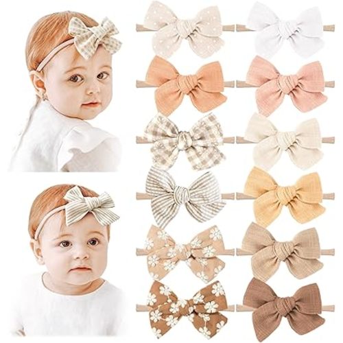 Niceye Baby Girl Bows and Headbands, Stretchy Nylon Hairbands Hair Bows for Newborns, Infants, Toddlers - Handmade Baby Hair Accessories for Girls