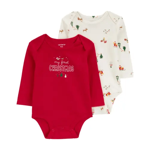 Baby 2-Pack My First Christmas Long-Sleeve Bodysuits - Carter's | Carter's