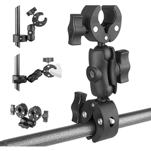 Double Clamp Mount Umbrella Chair Clamp with 360° Magic Arm, Umbrella Holder Clip for Chair Wheelchair Stroller Light Stand, Photography Reflector, Motorcycle, Live Scope Pole, Photo Boom Stand