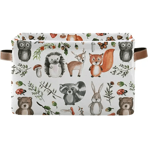 senya Storage Bin Basket 1 pcs Large Foldable Clothes Bag Collapsible Fabric Laundry Hamper Folding Washing Bin (Rectangle-Cute Woodland Animals)