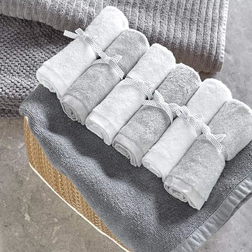 Brooklyn Bamboo Washcloths for Toddlers-Baby -Eco Friendly New Born Newborn Necessities-Quick Dry Absorbent-Unisex-Washcloth 6 Pack White and Grey Color