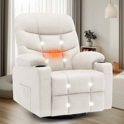 Korser Swivel Glider Rocker Recliner Chair with Massage and Heat for Living Room,Beige