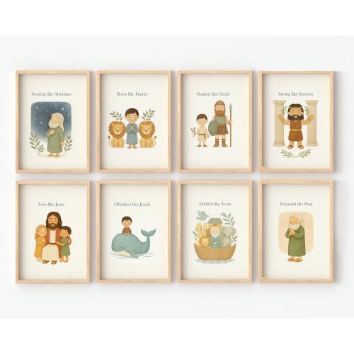 Bible Heroes Nursery Art | Watercolor Christian Kids Prints (8-Pack) (Digital Download)