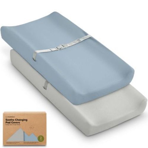 Keababies 2pk Soothe Changing Pad Covers For Girl, Boy, Organic Soft Cotton Contoured Diaper Changing Table Pad Covers (steel)