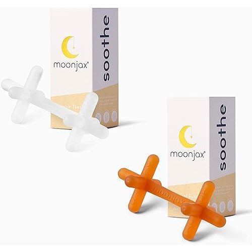 Moonjax Baby Teether Bundle | Buy 2 and Save | Two Teethers: One (1) Clear Silicone & One (1) Natural Rubber | Baby teether for Infants, Toddlers, Newborns, CPSIA Certified