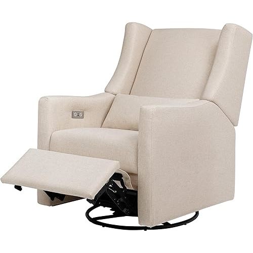 Babyletto Kiwi Electric Power Glider Recliner Nursery Chair w/USB Ports - Water & Stain Resistant Glider Rocking Chair for Nursery - GREENGUARD Gold Certified - 270° Swivel Rocker Recliner - Beach