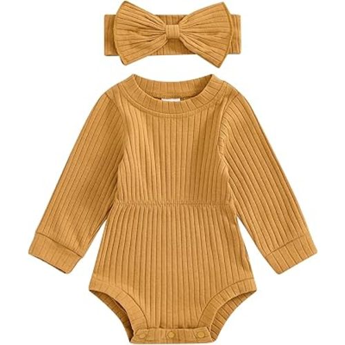 Newborn Baby Girl Clothes Solid Color Ribbed Romper Long Sleeve Onesie Jumpsuit Infant Girl Fall Winter Outfits