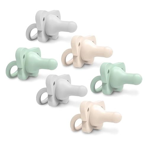 Dr. Brown's HappyPaci 100% Silicone Baby Pacifier, Contoured One-Piece Design, Green, Cool Gray, Ecru, 0-6m, BPA-Free, 3 Count (Pack of 2)