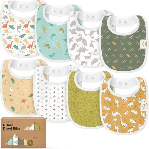 8-Pack Organic Baby Bibs for Boys, Girls - Soft Cotton Drooling and Teething Bibs for Baby Girl & Boy, Extra Absorbent, Easy to Clean & Put On for Toddler, Newborn, Infant 0-24 Months (Mesozoic)