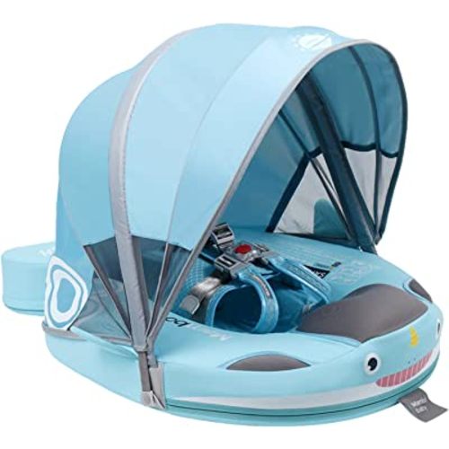 Mambobaby Floats with Canopy &Tail, Non-Inflatable Baby Float for Pool Add Tail Avoid Flip Swim Trainer Baby Floats for Toddler Boys Girls