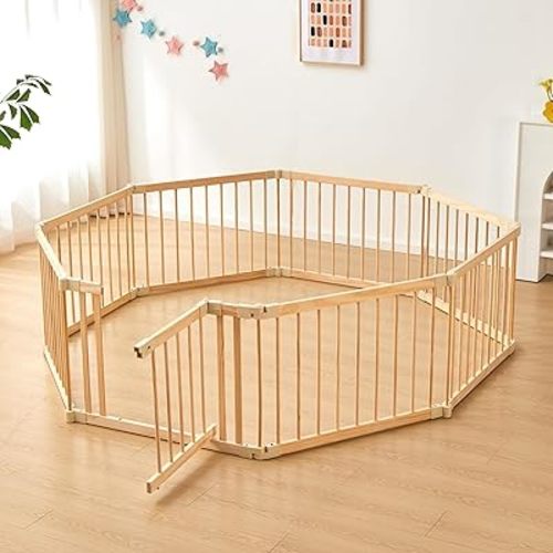 Baby Playpen Door Wooden Fence Large with Door Gate,Wooden Playpen for Babies and Toddlers,Wooden Baby playpen with Door, Changeable & Expandable