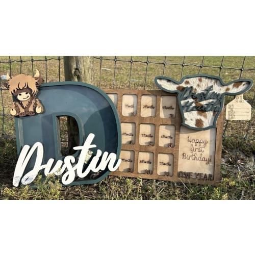 Baby's first year picture frame and matching letter bank