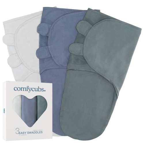 Easy Swaddle Blankets by Comfy Cubs  - Stone, Nomadic Blue, Azul, Pack of 3