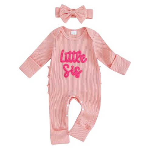 Socutebabe Baby Girl Winter Clothes Newborn Little Sister Going Coming Home Outfit Ruffle Mitten Romper Cute Ribbed Jumpsuit