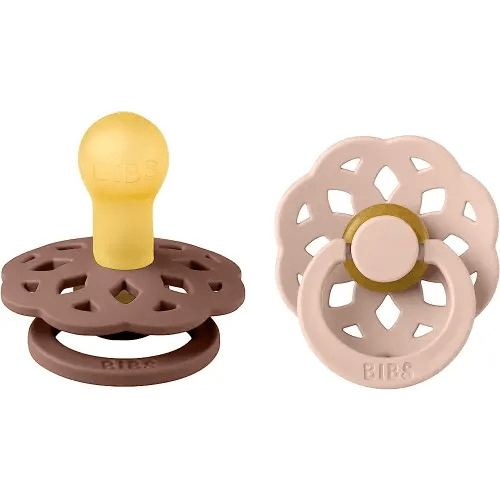 BIBS Pacifiers - Boheme Collection | BPA-Free Baby Pacifier | Made in Denmark | Set of 2 Woodchuck/Blush Color Premium Soothers | Size 0-6 Months