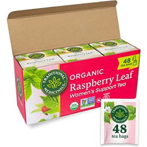 Traditional Medicinals Tea, Organic Raspberry Leaf, Eases Menstrual Cramps, Supports a Healthy Pregnancy, 48 Tea Bags (3 Pack)
