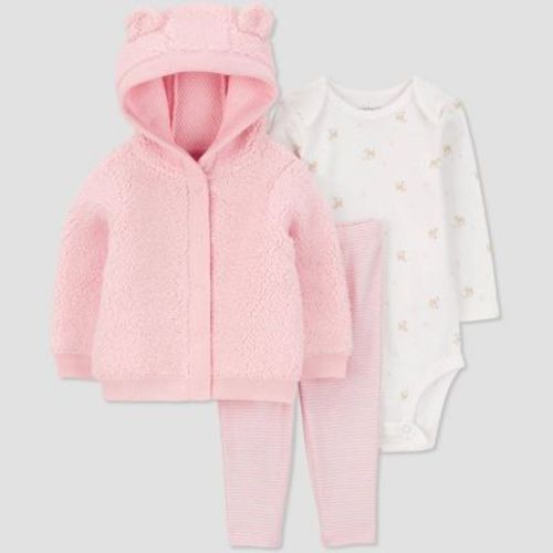 Carter's Just One You®️ Baby Girls' Hooded 3pc Top & Bottom Set - Pink Newborn