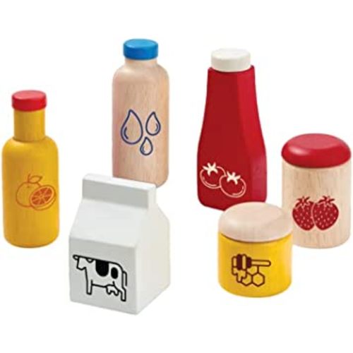 PlanToys Wooden Food and Beverage Kitchen Playset (3432) | Sustainably Made from Rubberwood and Non-Toxic Paints and Dyes
